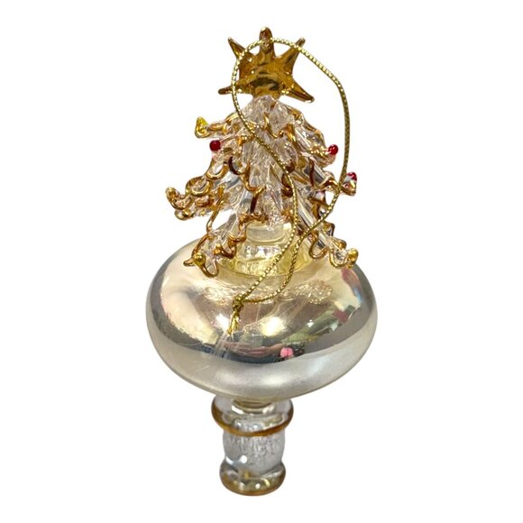 Handcrafted Glass Christmas Tree Ornament Blown Gold Accents Multicolored Beads - Picture 4 of 8